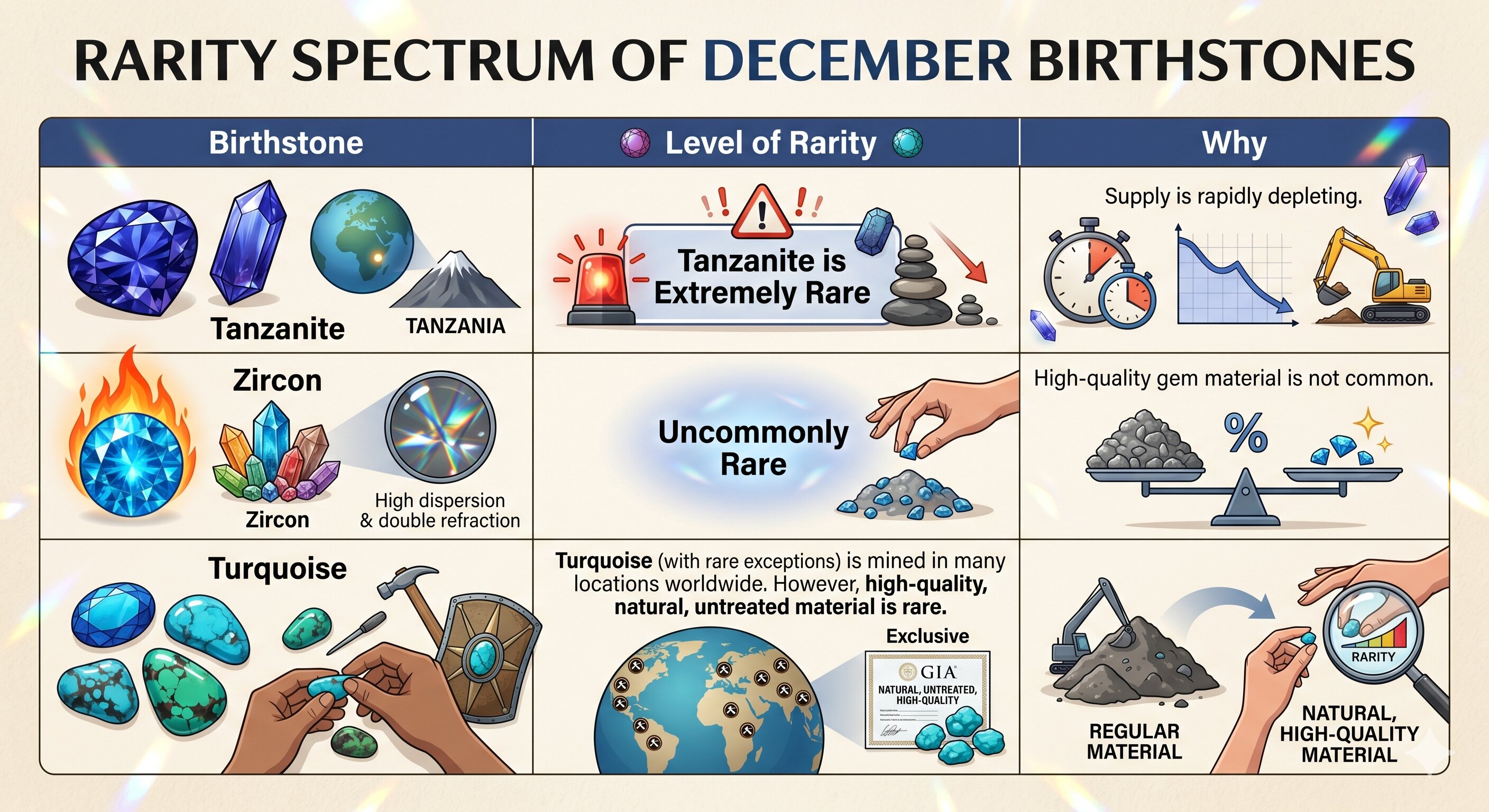 rarity spectrum of december birthstones